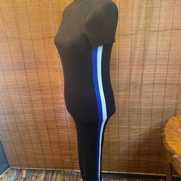 Zara Knit Black Maxi Mock Turtleneck Dress with Racing Stripe Size Med EUC - Picture 2 of 7